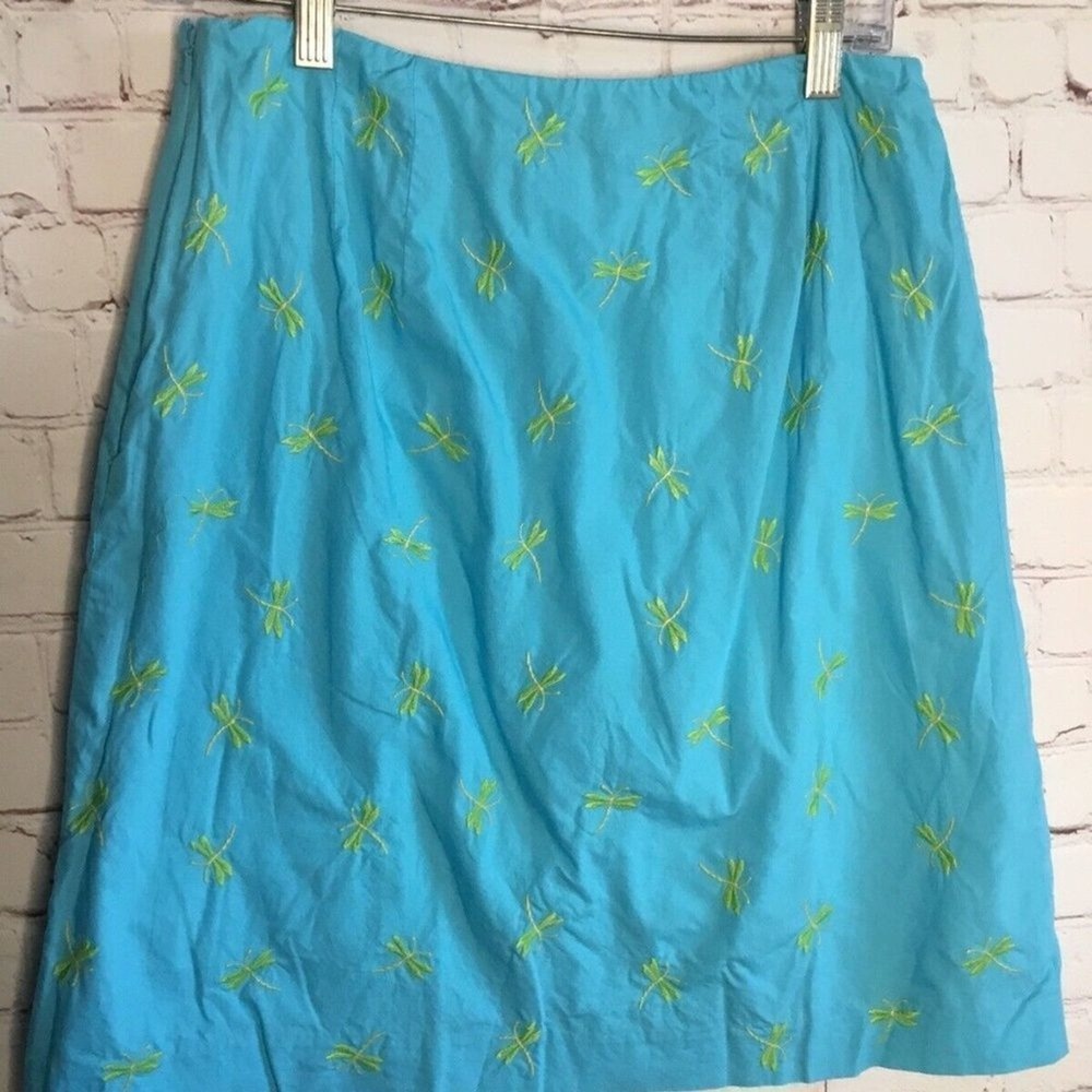 Talbots Blue Dragon Fly Print Embroidered Lined A-Line Mini Skirt Women 8 China